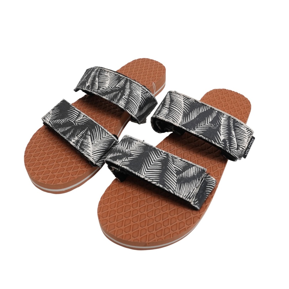 Volcom‎ Eco Recliner Womens 7 Slide Sandals Brown Palm Print Adjustable